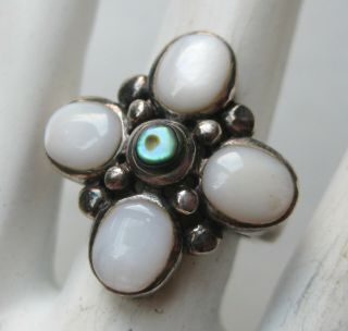Fine Vintage Sterling Silver Mother Of Pearl Abalone Maltese Cross Ring Size 6