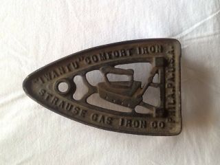 Vintage Sad Iron Trivet Strause Gas Iron Co.  Philadelphia,  Pa I Want U Comfort