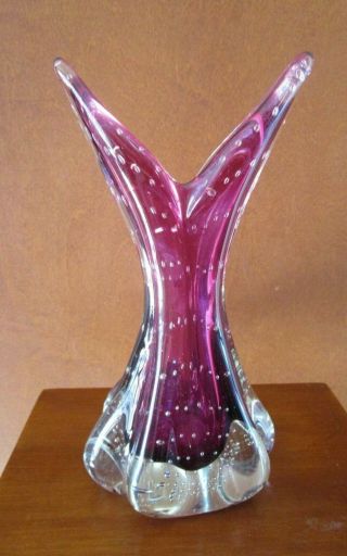 Vintage Murano Cranberry Controlled Bubble Art Glass Vase