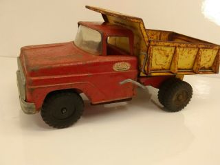 Vintage 1962 - 64 Tonka Ford Dump Truck Pressed Steel Toy Trucks Red / Yellow 2