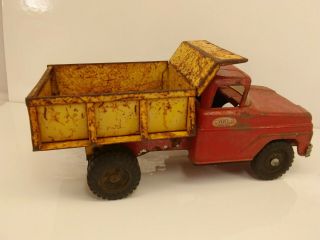 Vintage 1962 - 64 Tonka Ford Dump Truck Pressed Steel Toy Trucks Red / Yellow 8
