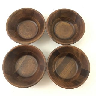 Vintage Vermillion Walnut Wooden Individual Salad Bowls Set of 4 3
