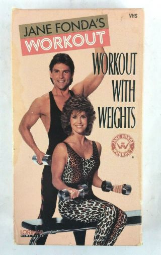Vhs Jane Fondas Workout With Weights Rare Htf Booklet Vintage Lorimar