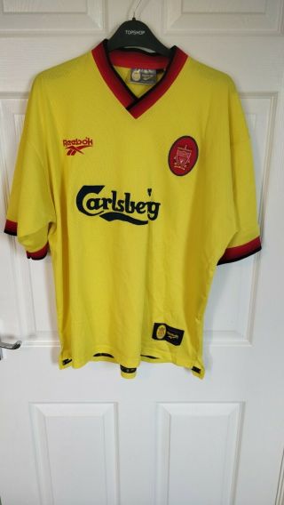 Rare Vintage Liverpool 1997 - 1999 Away Football Shirt Reebok Yellow 42/44 " Xl