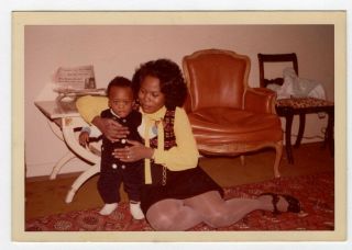 Vintage Photo Woman Mother & Toddler Boy African American Found Art 1970 
