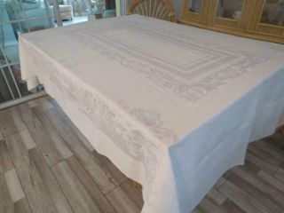Vintage Rectangular Cream Rayon Damask Tablecloth 58 " X 76 "