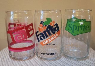 Soda Can 16 Oz Drinking Glasses Set Of 3 Sprite Fanta Tab Sugar Vintage Euc