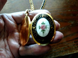 vintage art deco guilloche enamel locket necklace book style enamel chain 2