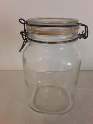 Vintage Glass Storage Jar With Metal Clamp Lid Rubber Gasket