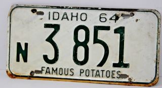 1964 Idaho License Plate Collectible Antique Vintage N 3 - 851