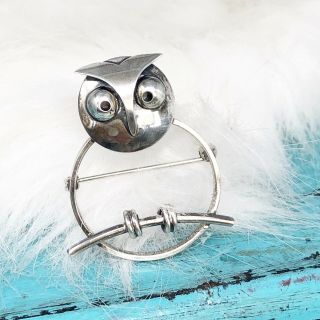 Beau Sterling Silver Vintage Wise Owl Mid Century Modern Brooch Pin 925