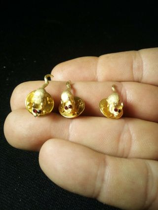 3 Vintage Gold Tone Mouse Pins With Glass Eyes