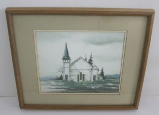 Ken Mcganty Signed Vintage 1975 Church Meadow Watercolor Painting Framed 12x15