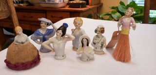 7 Antique Porcelain Pincushion Half Dolls