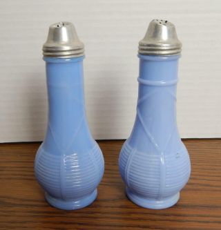 Vtg 1950’s Jeannette Glass Co Blue Delphite Salt & Pepper Shakers Euc
