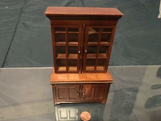 Dollhouse 1:12 China Cabinet Book Case Wood Glass Fold Out Felt Top Table Vtg