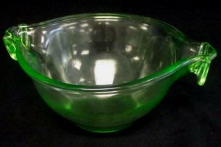 Vintage Us Glass Mixing Bowl Clear Green Depression Glass Nub Handles Dual Spout