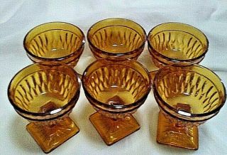 Set Of 6 Vintage Amber Glass Sherbert/dessert Dish Multi - Faceted Square - Pedestal