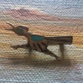Vintage Sterling Silver & Turquoise Inlay Bird Brooch,  Unsigned,  3.  33grams