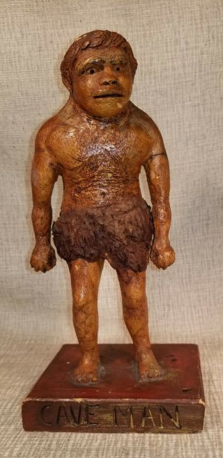 1941 Folk Art Cave Man Figure Carved Wood Modeled Figure Signed Vtg Caveman Odd