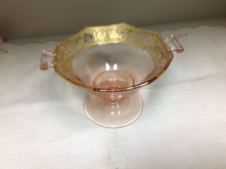 Vintage Pink Depression Glass With Gold Trim Compote/ Candy Bowl
