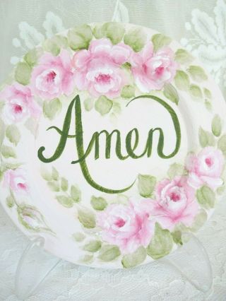 byDAS AMEN PLAQUE w STAND PINK ROSES hp hand painted chic shabby vintage cottage 4