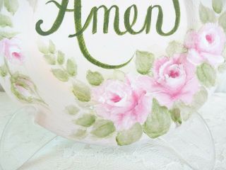 byDAS AMEN PLAQUE w STAND PINK ROSES hp hand painted chic shabby vintage cottage 6