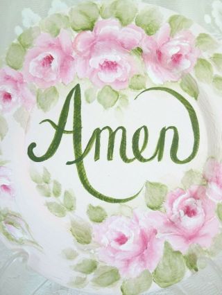 byDAS AMEN PLAQUE w STAND PINK ROSES hp hand painted chic shabby vintage cottage 7