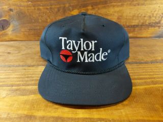 Vintage 90s Taylormade Black Embroidered Golf Hat Cap Leather Atexace Usa