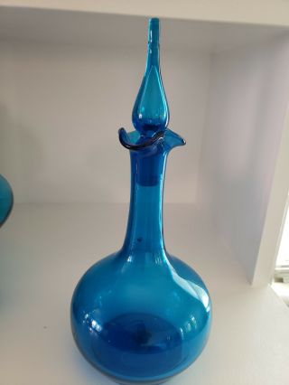 Vintage Blue Blenko Decanter Husted Art Glass With Stopper