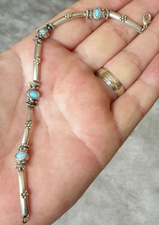 Stunning Vintage Art Deco Jewellery Turquoise Cabochon Solid Silver Bracelet