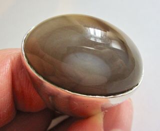 Large Vintage 27g Sterling Silver & Brown White Agate Ring Size 6.  75 Hallmarked