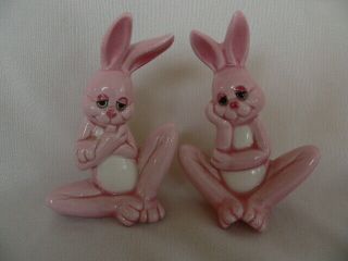 Vintage Norcrest Japan Pink Anthropomorphic Bunny Rabbit Salt And Pepper Shakers
