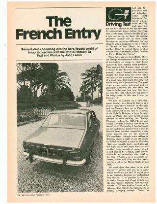 1971 Renault 12 Sedan Vintage 4 - Page Road Test / Article / Ad