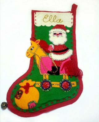 Vintage Bucilla Felt Christmas Santa Stocking For " Ella "