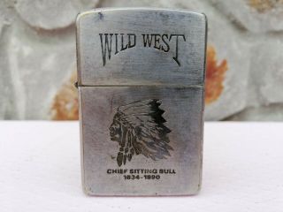 Vintage Old Zippo Lighter Made In Usa Wild West Chief Sitting Bull 1834 - 1890