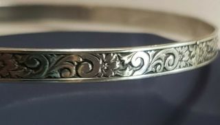Vintage Beau Sterling Silver Floral Scrolling Bangle Bracelet 7.  5 -