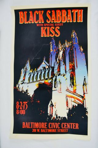 Vintage Kiss Concert Poster Black Sabbath Baltimore Civic Scotty 1975