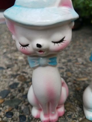 Vintage Anthropomorphic Cat and Dog in Hats Salt & Pepper Shakers Pink LOOK 3