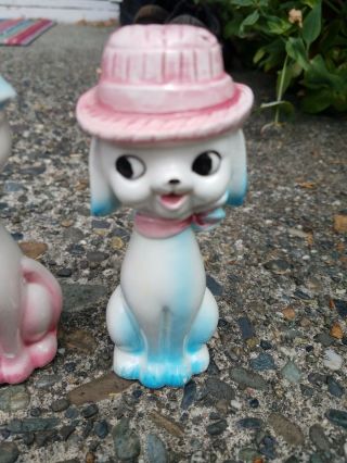 Vintage Anthropomorphic Cat and Dog in Hats Salt & Pepper Shakers Pink LOOK 4