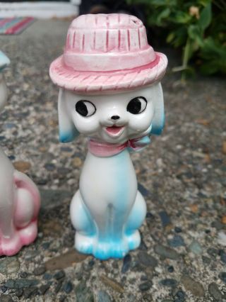 Vintage Anthropomorphic Cat and Dog in Hats Salt & Pepper Shakers Pink LOOK 5