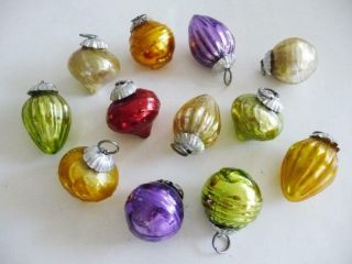 12 Kugel Style Christmas Ornaments Vintage Glass 3 Shapes