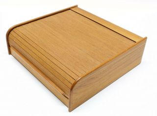 Vintage Teak Tech Wood Storage Roll Top Box