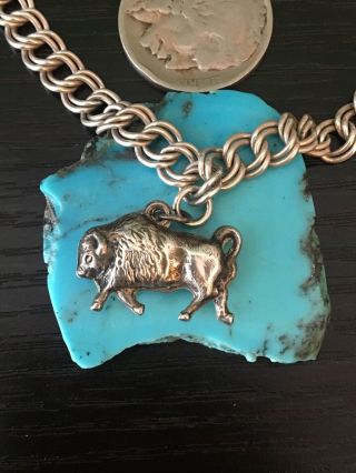 Big Vintage Native American Buffalo Bracelet Sterling Silver 11 G 8”