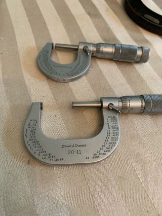2 Vtg Brown & Sharpe 0 - 1 Inch Micrometer,  1 And 20 - 11