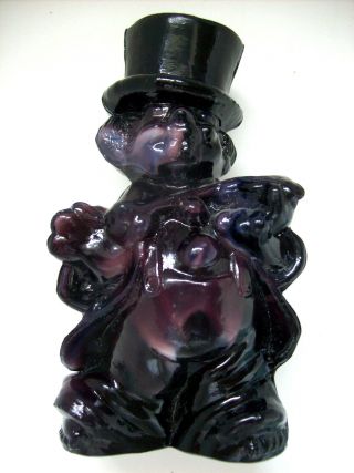 J.  T.  Purple Slag Art Glass Clown In Top Hat With Violin Figurine Vintage 1981