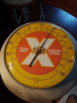 Vintage 12 " Calvert Extra Whiskey Advertising Thermometer Sign Bubble Face