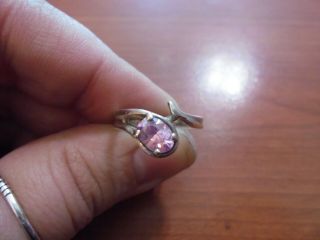 Vtg Sterling Silver Pink Crystal Band Ring Size 5.  5 2.  9 Grams