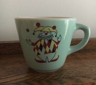 Vtg Shenango China Mug Juggling Clown Joker Green Coffee Cup