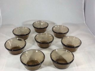 Vintage Set Of 8 Brown Glass 6 Oz Custard Cups/dishes 1034/usa